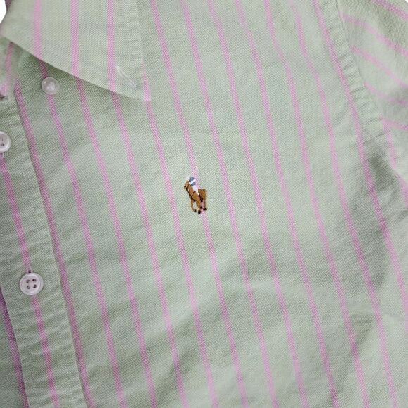 Ralph Lauren Button Up Shirt Boys 10 Slim Fit Green Pink Stripe Collar - Picture 5 of 8